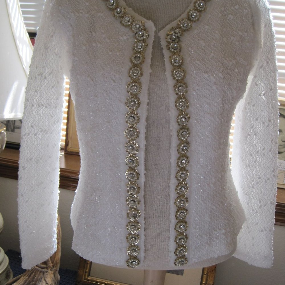 White Pearl Jacket with Rhinestone and Pearl Buttons